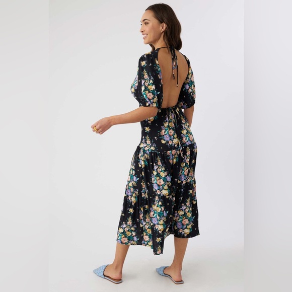 NWT O'Neill Alta Floral Open Back Midi Dress - Picture 3 of 15